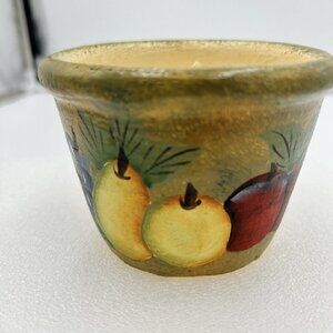 Unbranded Stoneware Candle Painted Fruit Design Unscented 3" x 4" Never Lit